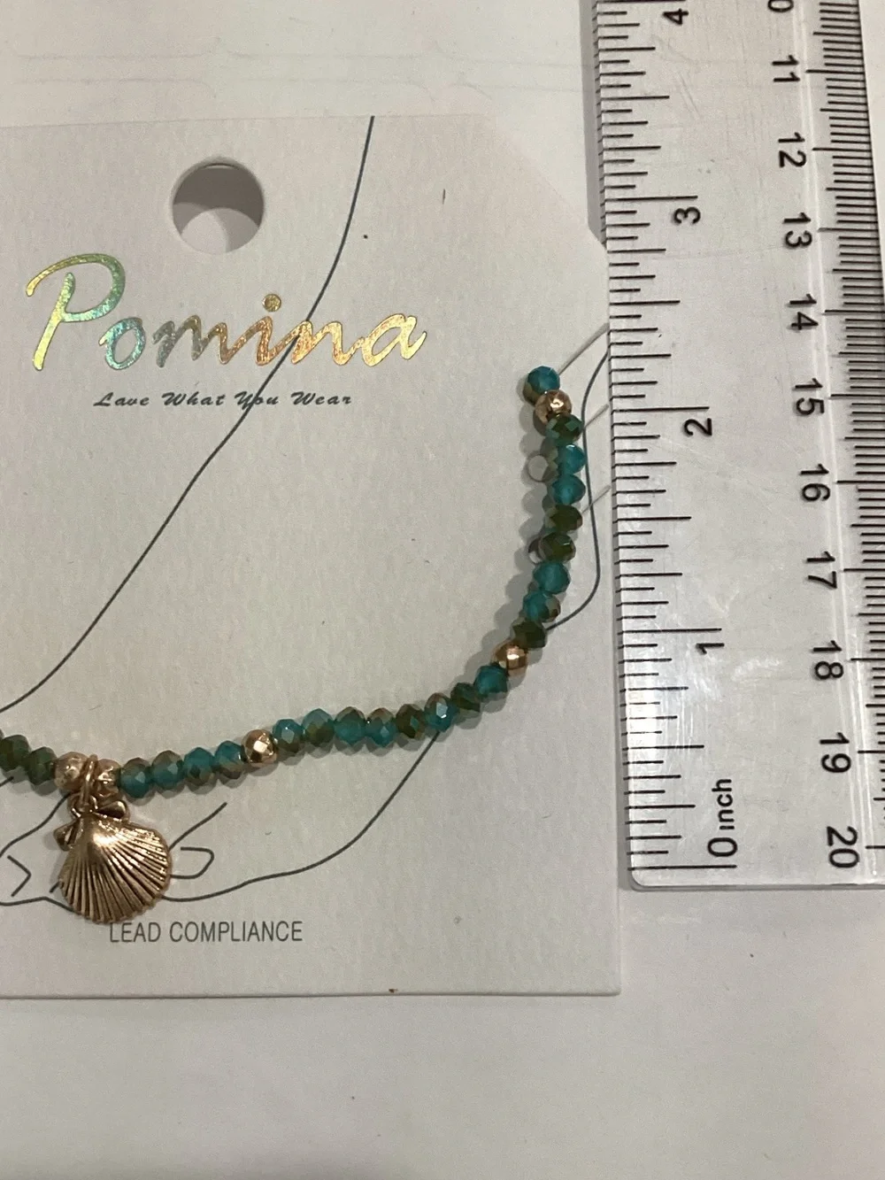 Turquoise Beaded anklet with Gold Shell Charm